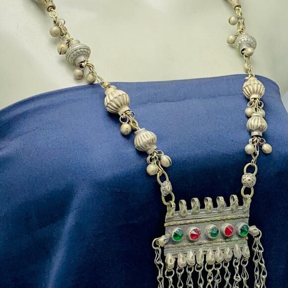 Vintage Long Chain Tribal Pendant Necklace, Gypsy Nomadic Ethnic Necklace - Picture 2 of 11